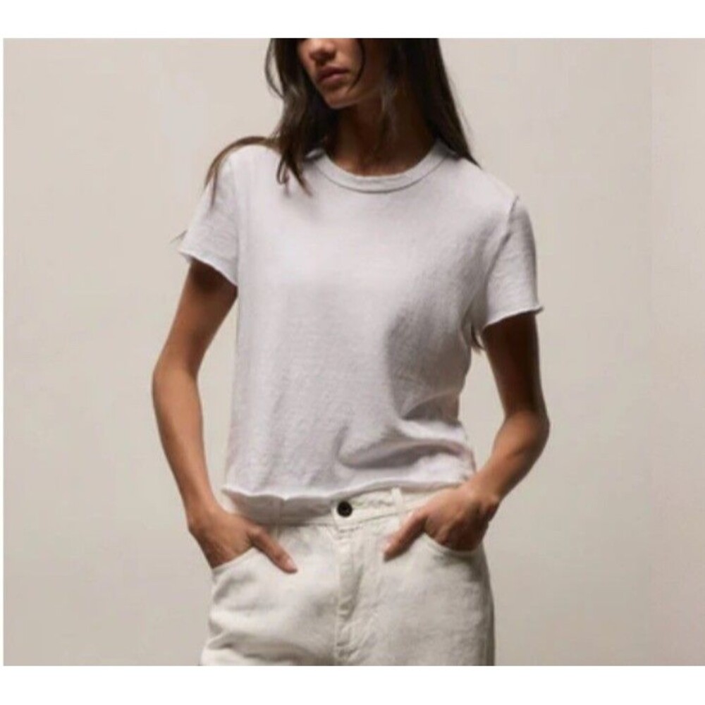 NWT  James Perse Slub Jersey Shrunken Tee In White Size 2
